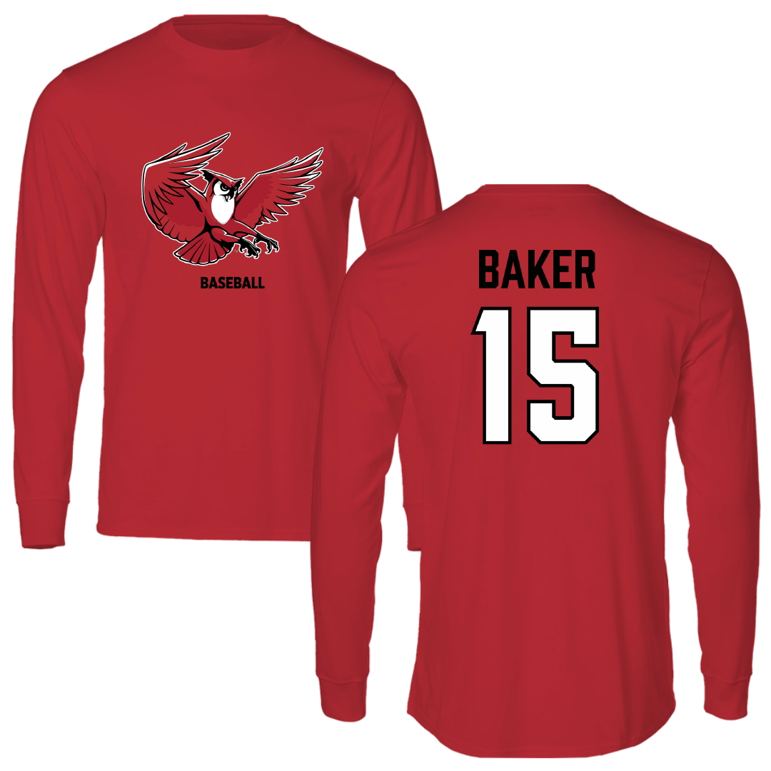Keene State College Baseball Red Performance Long Sleeve - #15 Cameron Baker