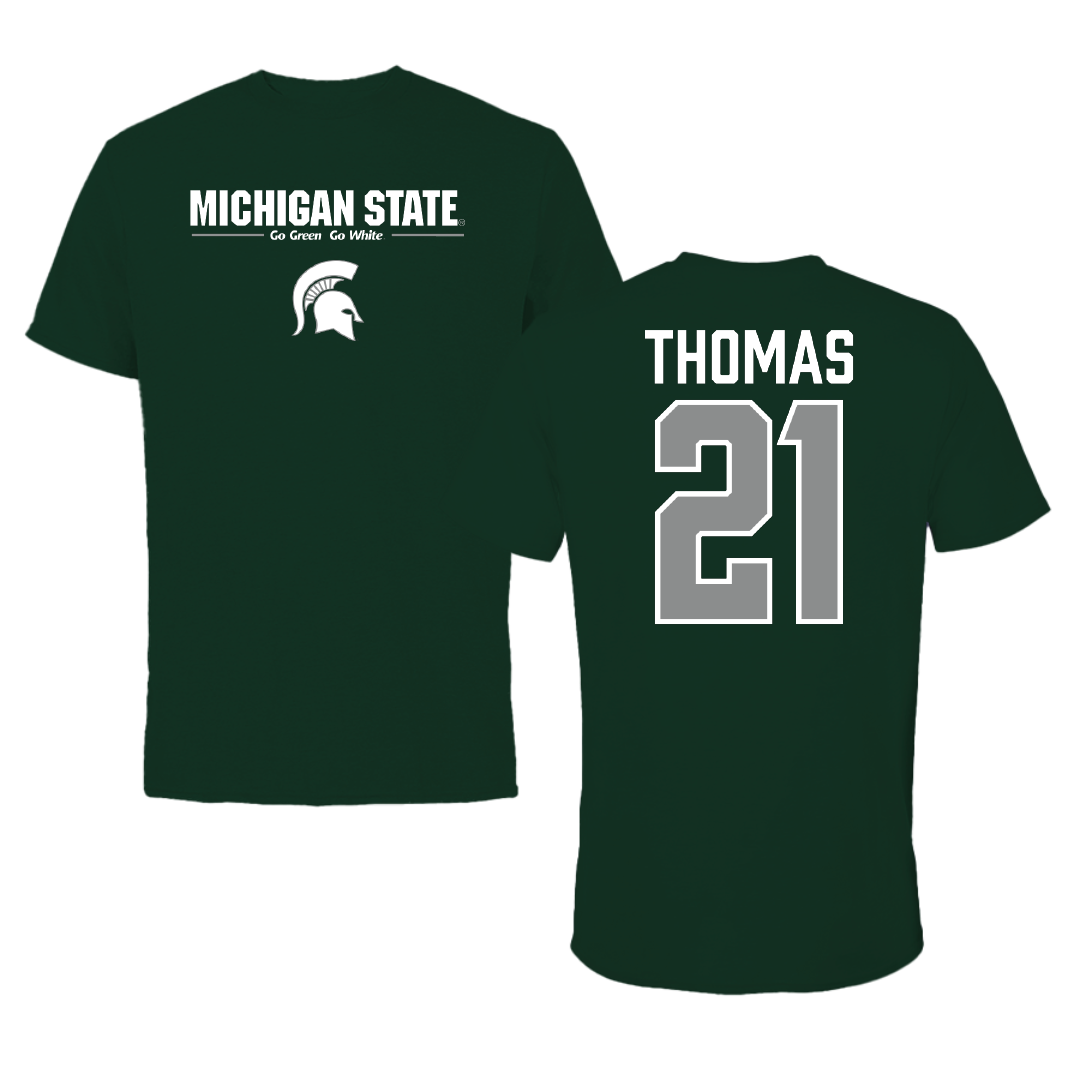 Michigan State University Baseball Forest Green General Tee - #21 Khamaree Thomas