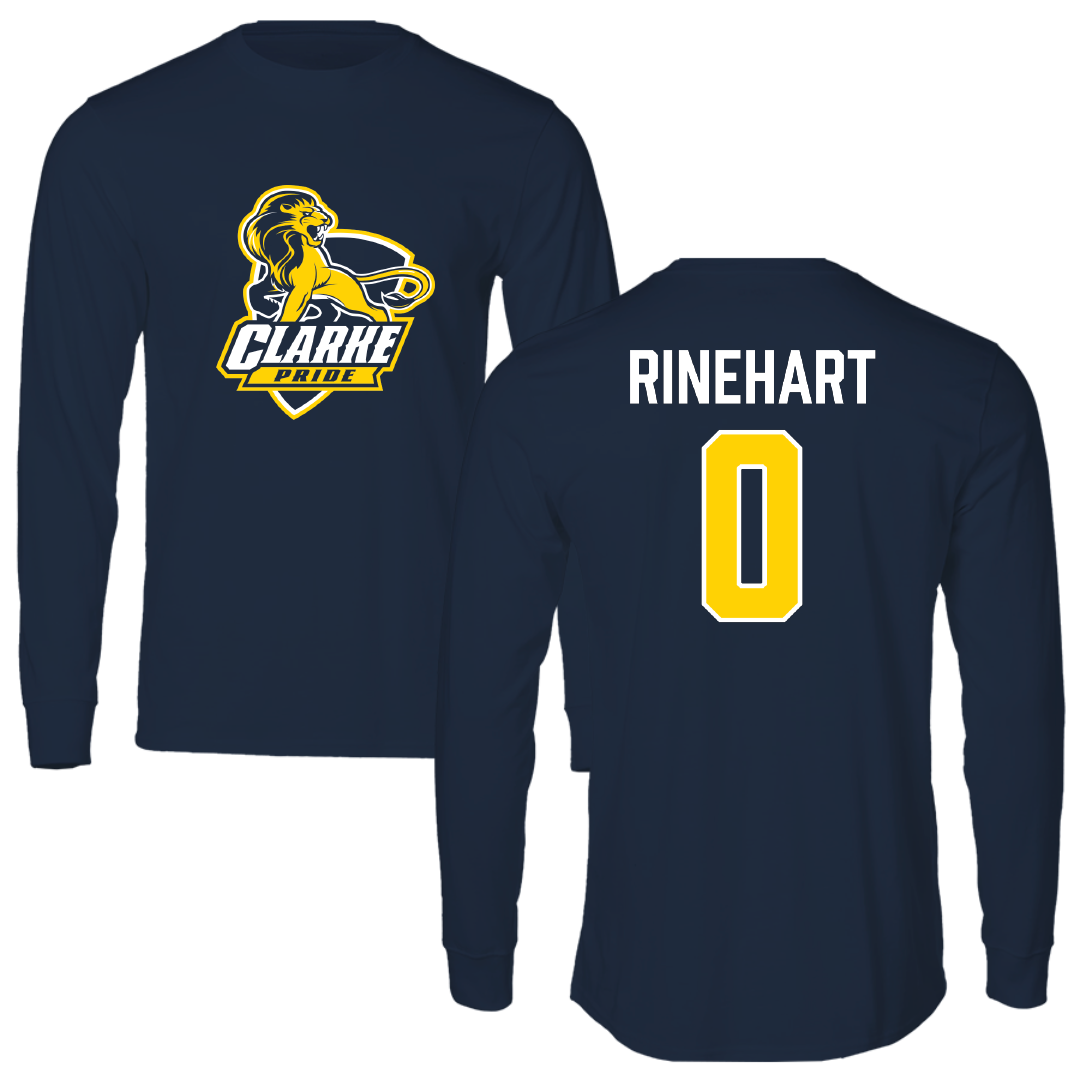 Clarke University Football Navy Performance Long Sleeve - #0 Zach Rinehart