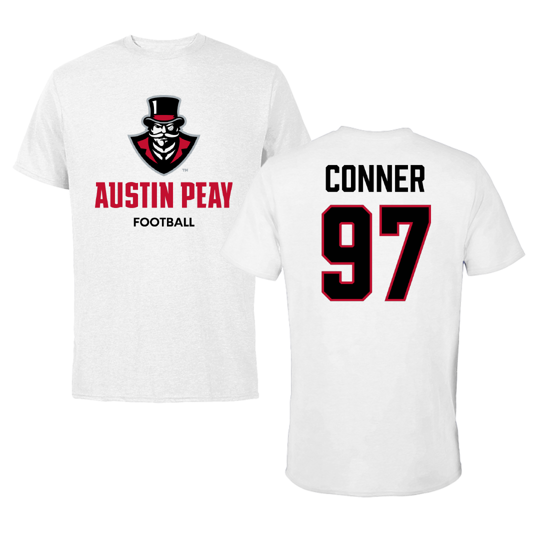 Austin Peay State University Football White Performance Tee - #97 Carson Conner