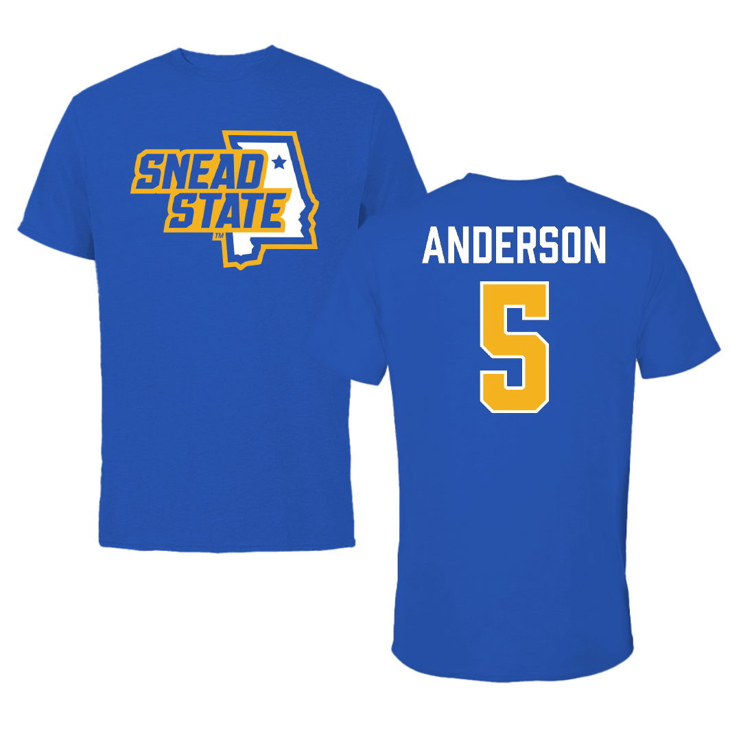 Snead State Community College Baseball Blue State Tee - #5 Mac Anderson