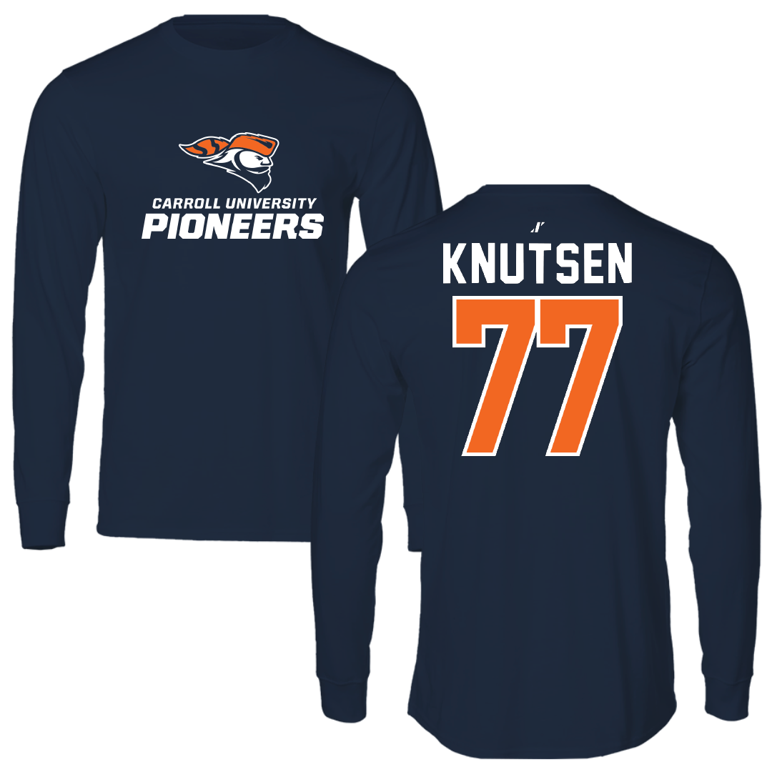Carroll University Football Navy Performance Long Sleeve - #77 Brett Knutsen