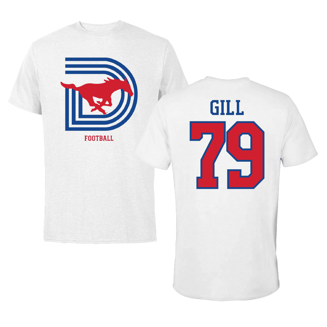Southern Methodist University Football White Performance Tee - #79 Reagan Gill