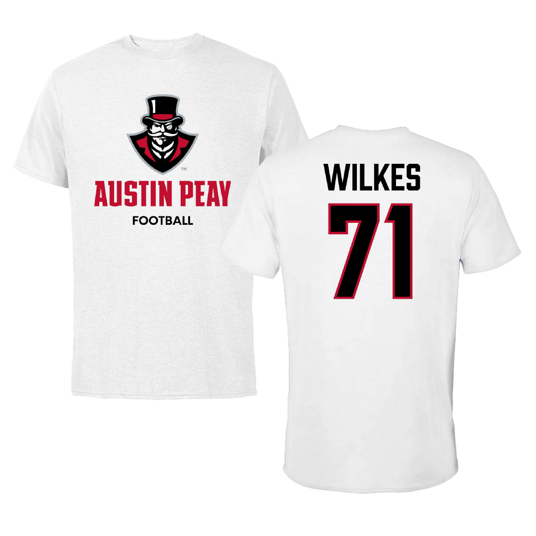 Austin Peay State University Football White Tee - #71 Harrison Wilkes