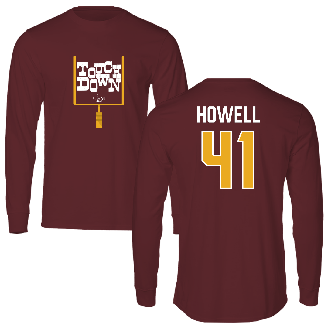 University of Louisiana Monroe Football Maroon Touchdown Performance Long Sleeve - #41 Dylan Howell