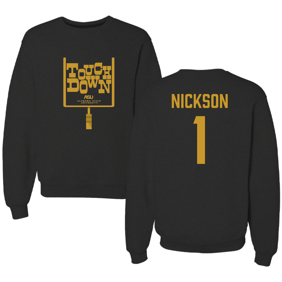 Alabama State University Football Black Touchdown Crewneck - #1 Willie Nickson