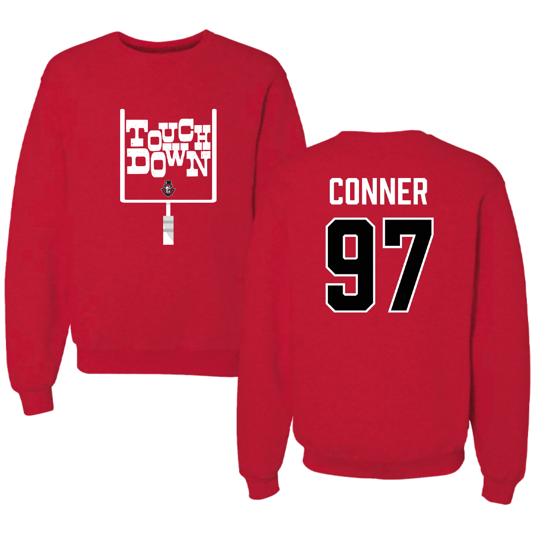 Austin Peay State University Football Red Touchdown Crewneck - #97 Carson Conner