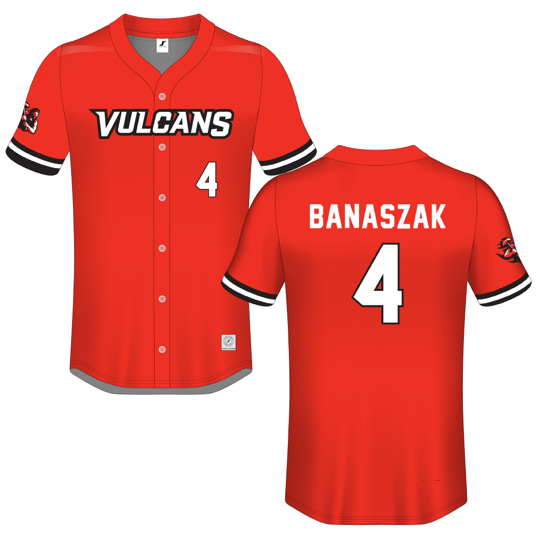 PennWest California Red Button-Down Jersey - #4 Brad Banaszak