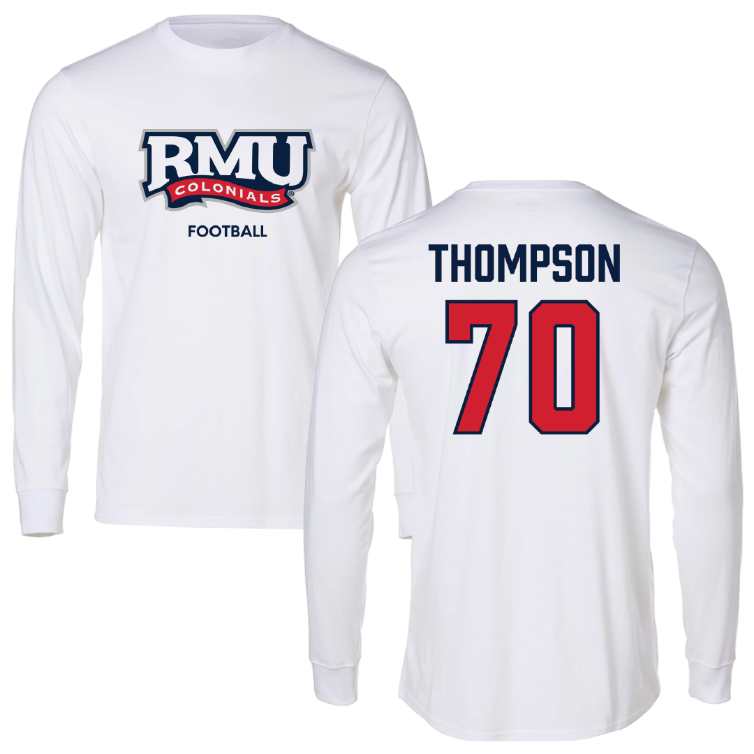 Robert Morris University Football White Performance Long Sleeve - #70 Dante Thompson