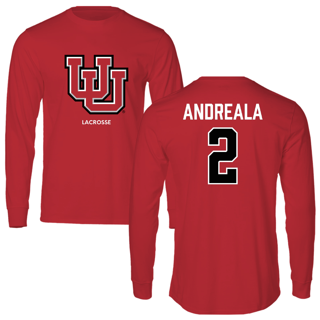 University of Utah Lacrosse (M) Red Block Long Sleeve - #2 Jared Andreala
