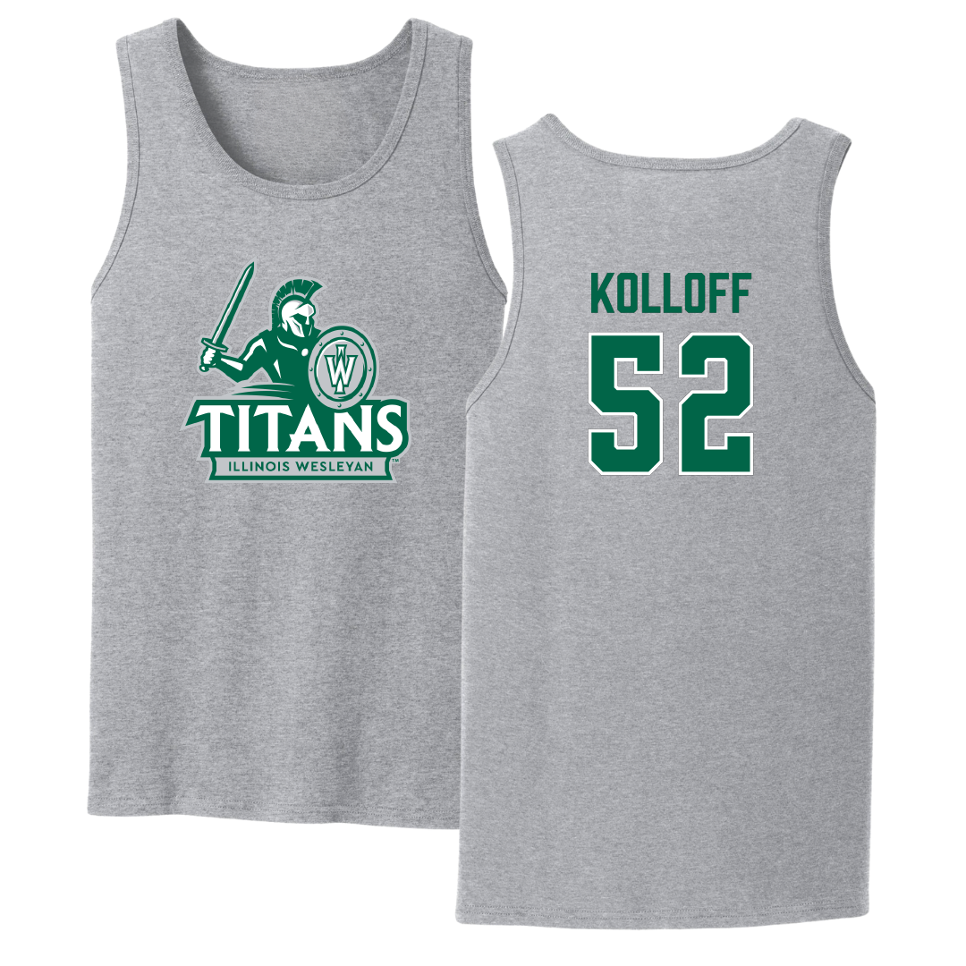 Illinois Wesleyan University Football Sport Gray Tank Top - #52 Ethan Kolloff