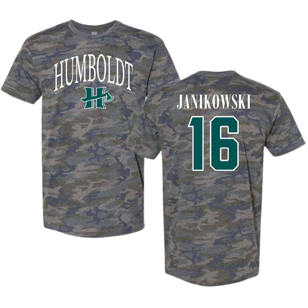 Cal Poly Humboldt Soccer Vintage Camo Tee - #16 Megan Janikowski