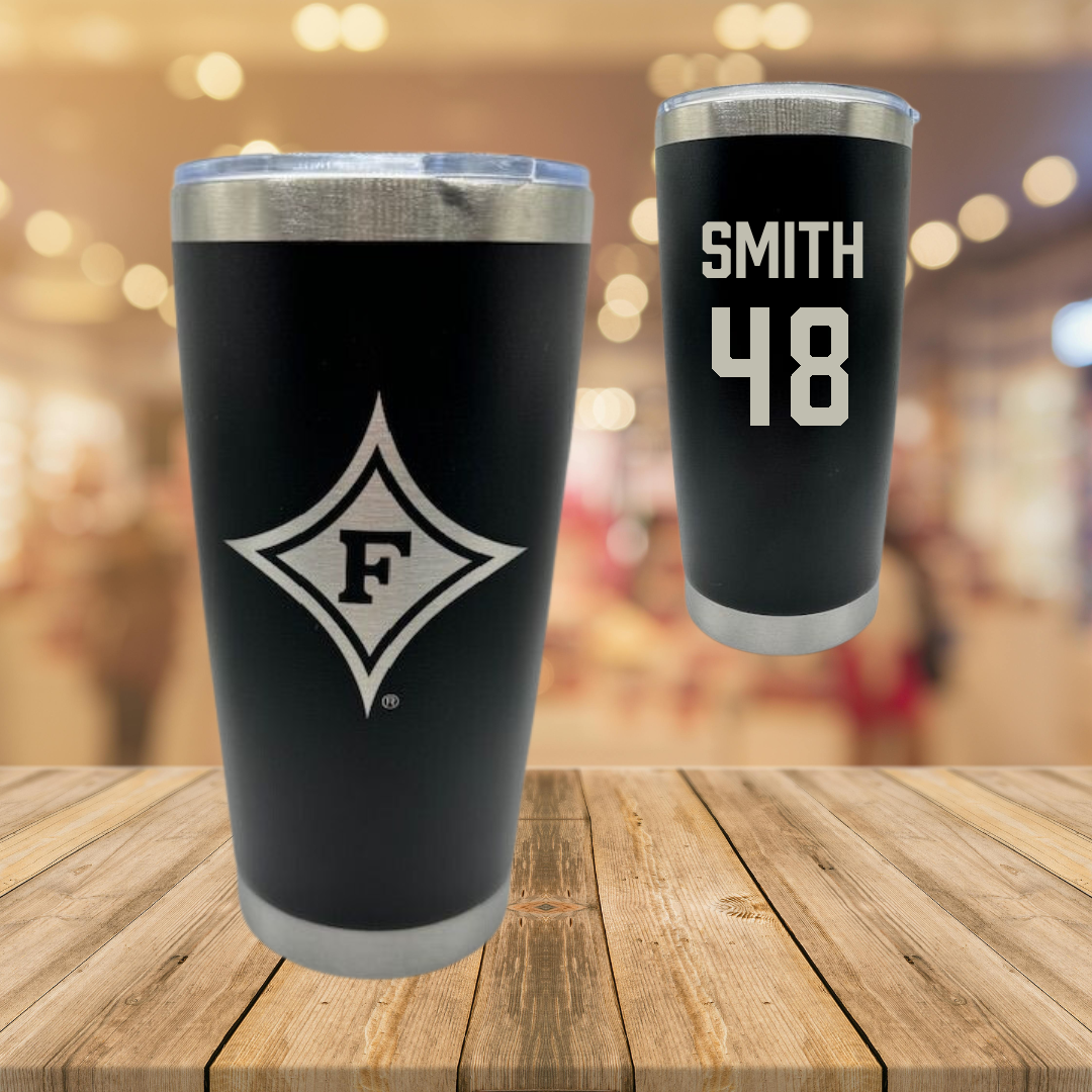 Furman University Football Black Stainless Steel Tumbler - #48 Luke Smith
