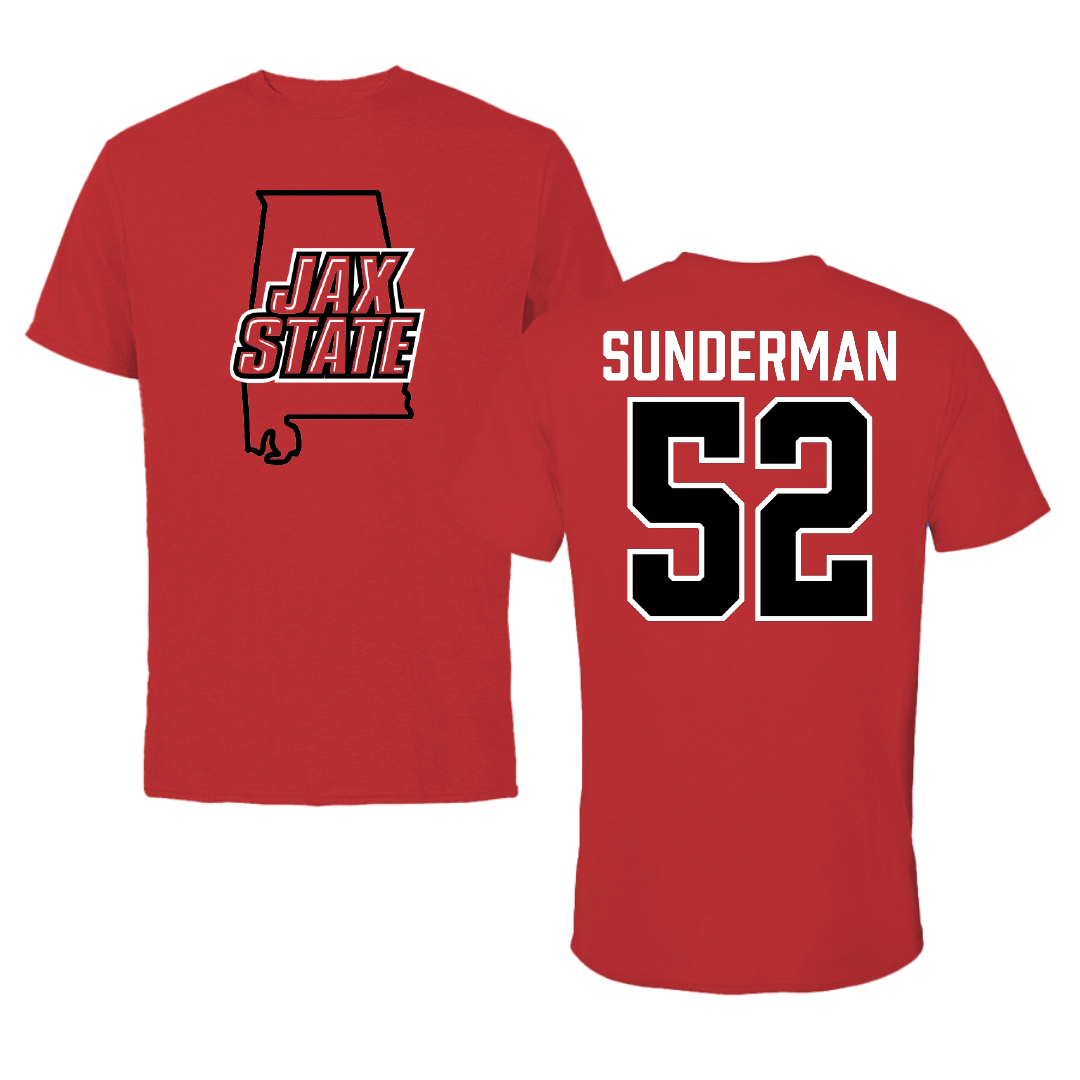 Jacksonville State University Football Red State Tee - #52 Maddox Sunderman