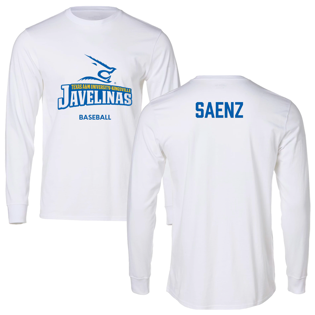 Texas A&M University-Kingsville Baseball White Performance Long Sleeve - Derek Saenz