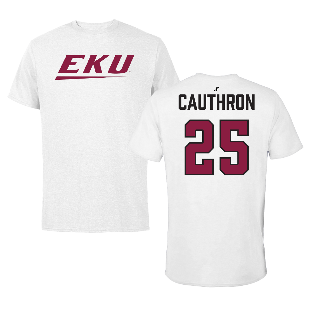 Eastern Kentucky University Baseball White Performance Tee - #25 Jackson Cauthron