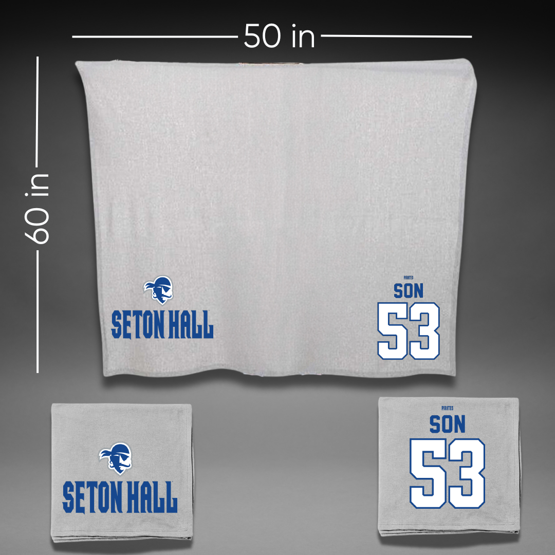 Seton Hall University Ice Hockey Gray Blanket - #53 Jeremy Son