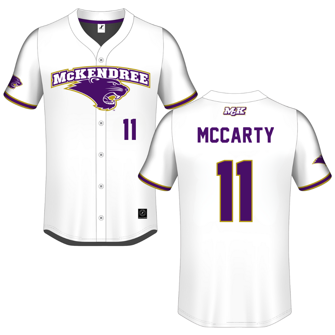 McKendree University White Button-Down Jersey - #11 Keegan McCarty
