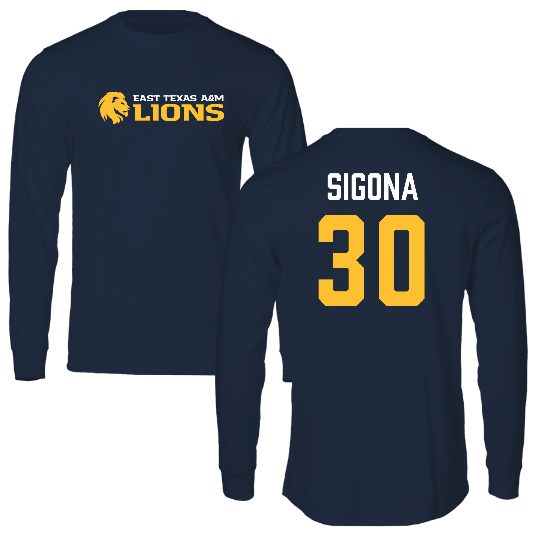 East Texas A&M University Basketball Navy Long Sleeve - #30 Vinny Sigona