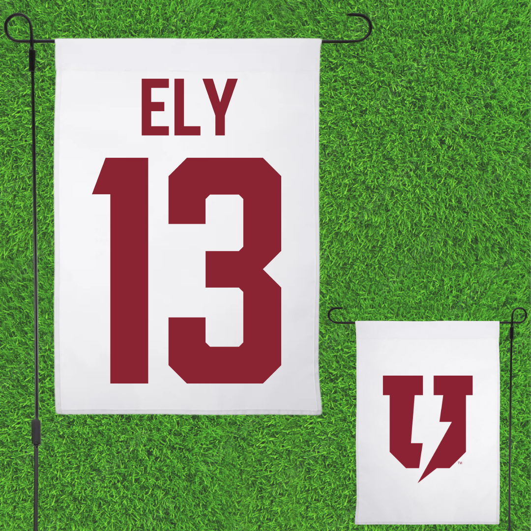 Union College Soccer White Garden Flag - #13 Justin Ely