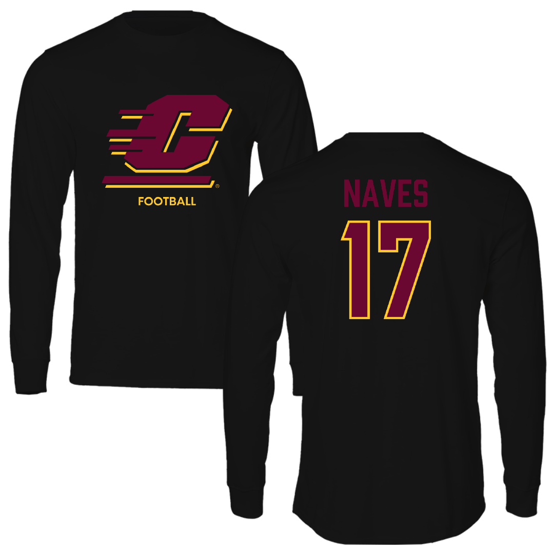 Central Michigan University Football Black Performance Long Sleeve - #17 Braylen Naves