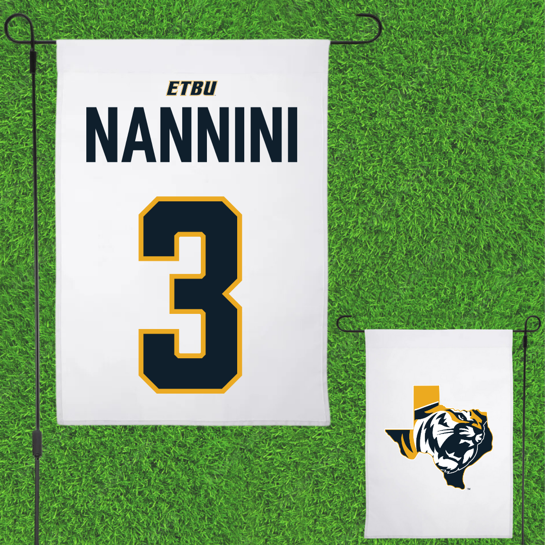 East Texas Baptist University Baseball White Garden Flag - #3 Carter Nannini
