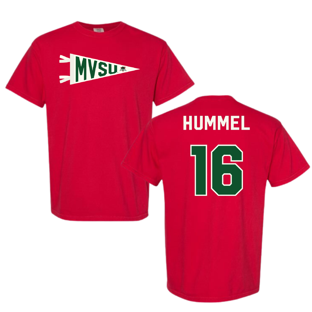 Mississippi Valley State University Baseball Red Pennant Comfort Colors Tee - #16 Dylan Hummel