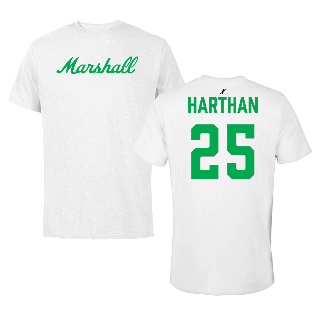 Marshall University Baseball White Tee - #25 Cam Harthan