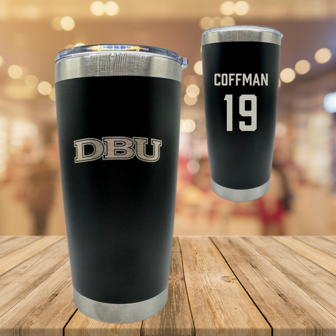 Dallas Baptist University Soccer Black Stainless Steel Tumbler - #19 Kylar Coffman