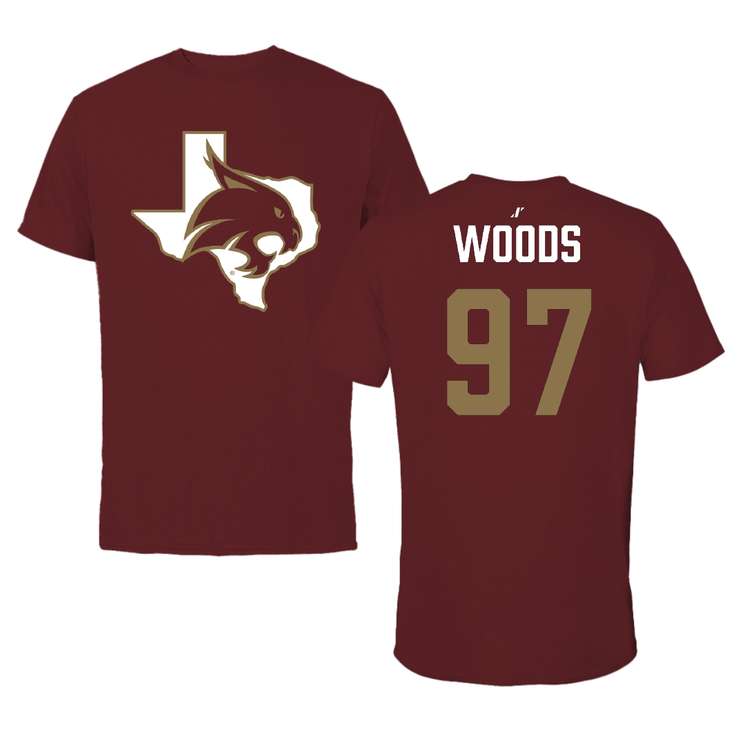 Texas State University Football Maroon State Performance Tee - #97 Devarrick Woods