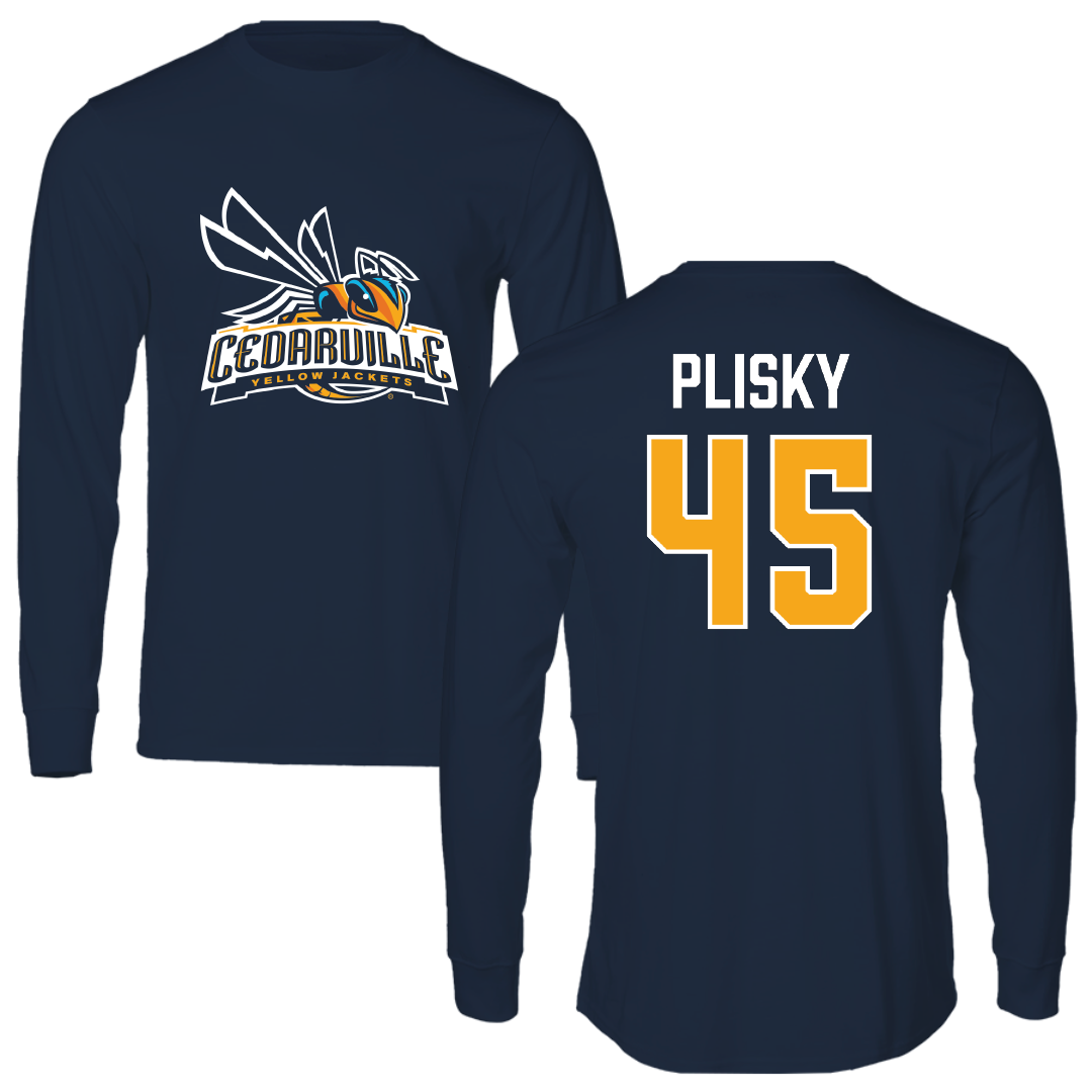 Cedarville University Baseball Navy Performance Long Sleeve - #45 Austin Plisky