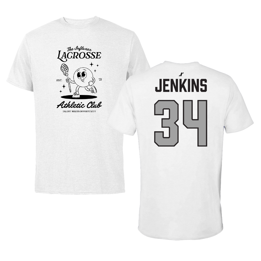 Lacrosse (M) White Influxer Athletic Club Tee - #34 JJ Jenkins