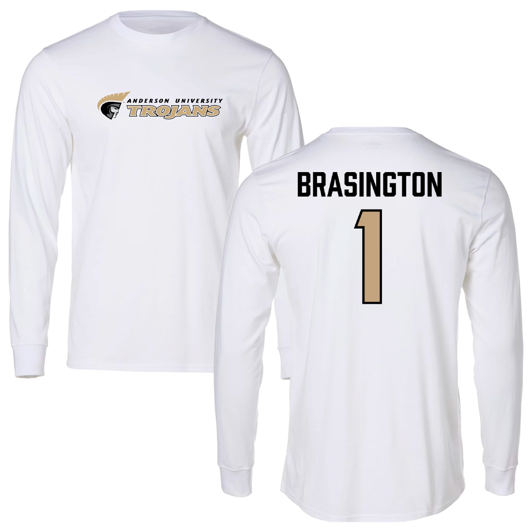 Anderson University (South Carolina) Baseball White Performance Long Sleeve - #1 Tysen Brasington