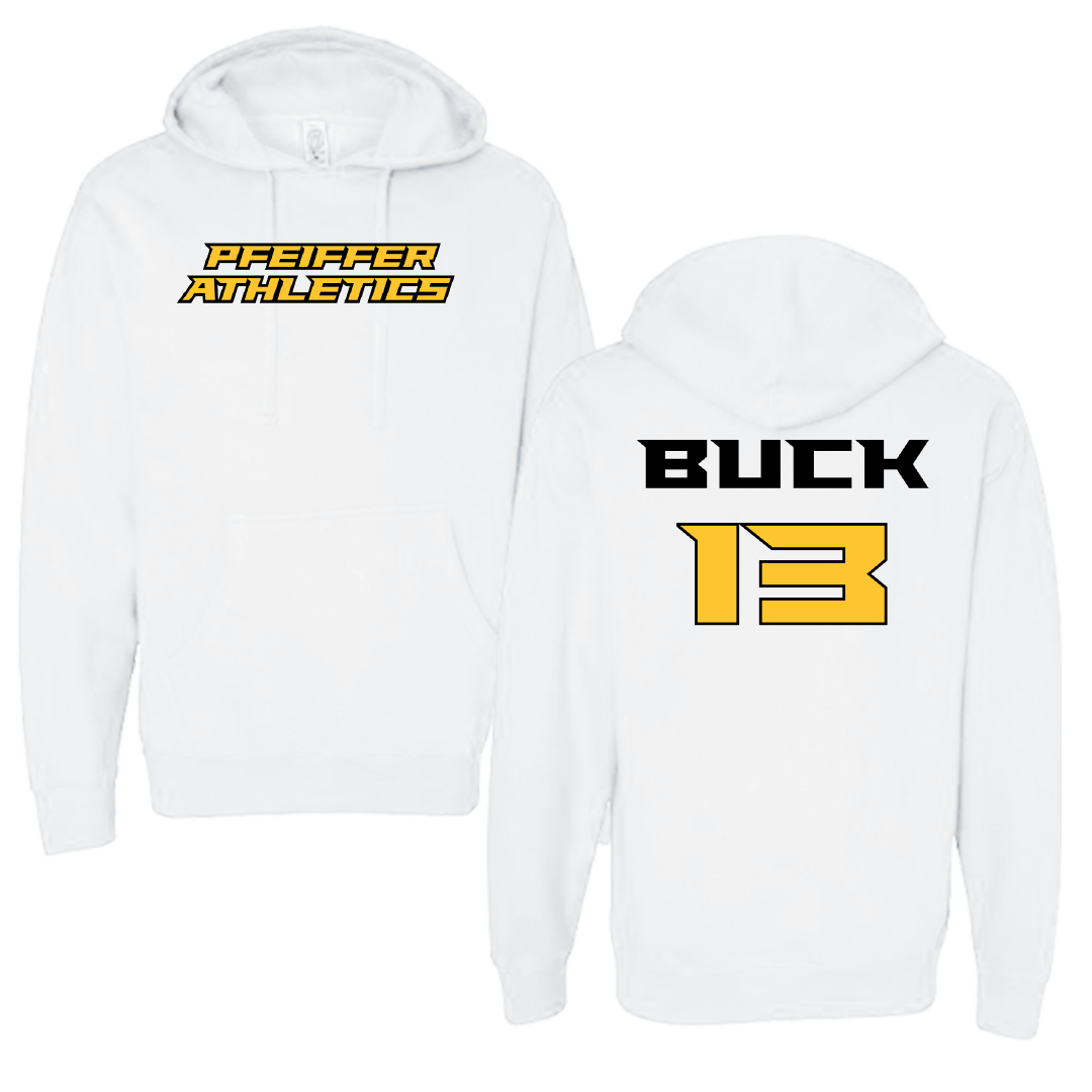 Pfeiffer University Baseball White Hoodie - #13 Cayman Buck