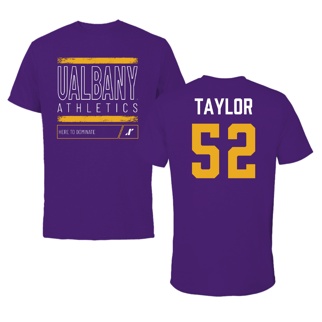 University at Albany Football Purple Dominate Performance Tee - #52 Devan Taylor