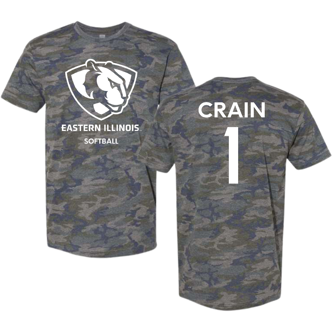 Eastern Illinois University Softball Vintage Camo Tee - #1 Abbey Crain