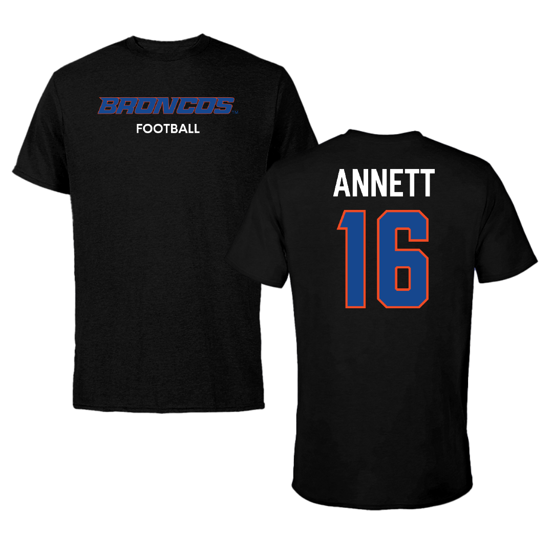 Boise State University Football Black Performance Tee - #16 Kaleb Annett