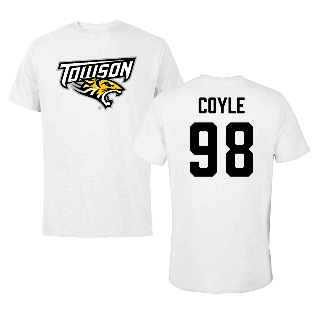 Towson University Football White Performance Tee - #98 Patrick Coyle