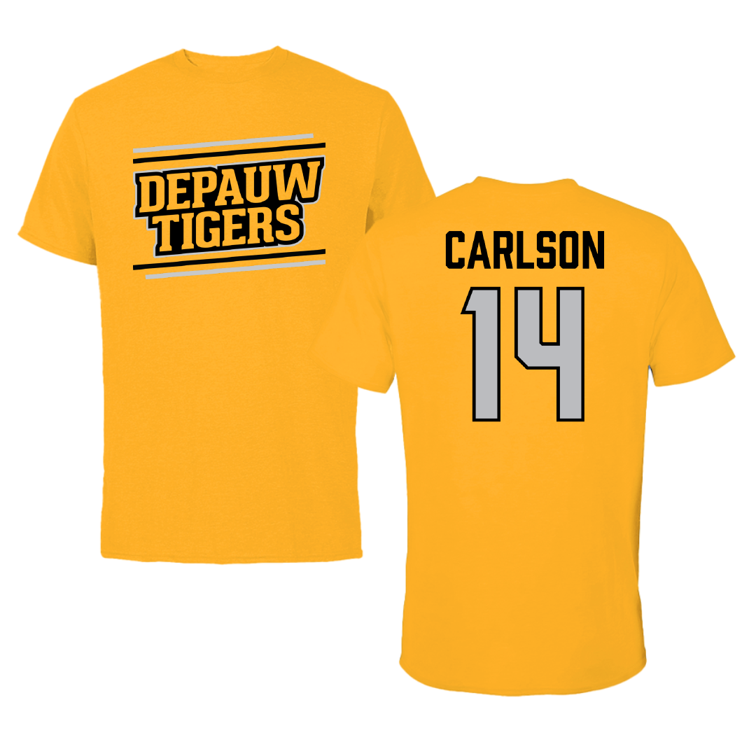 DePauw University Lacrosse (M) Gold General Tee - #14 Brody Carlson