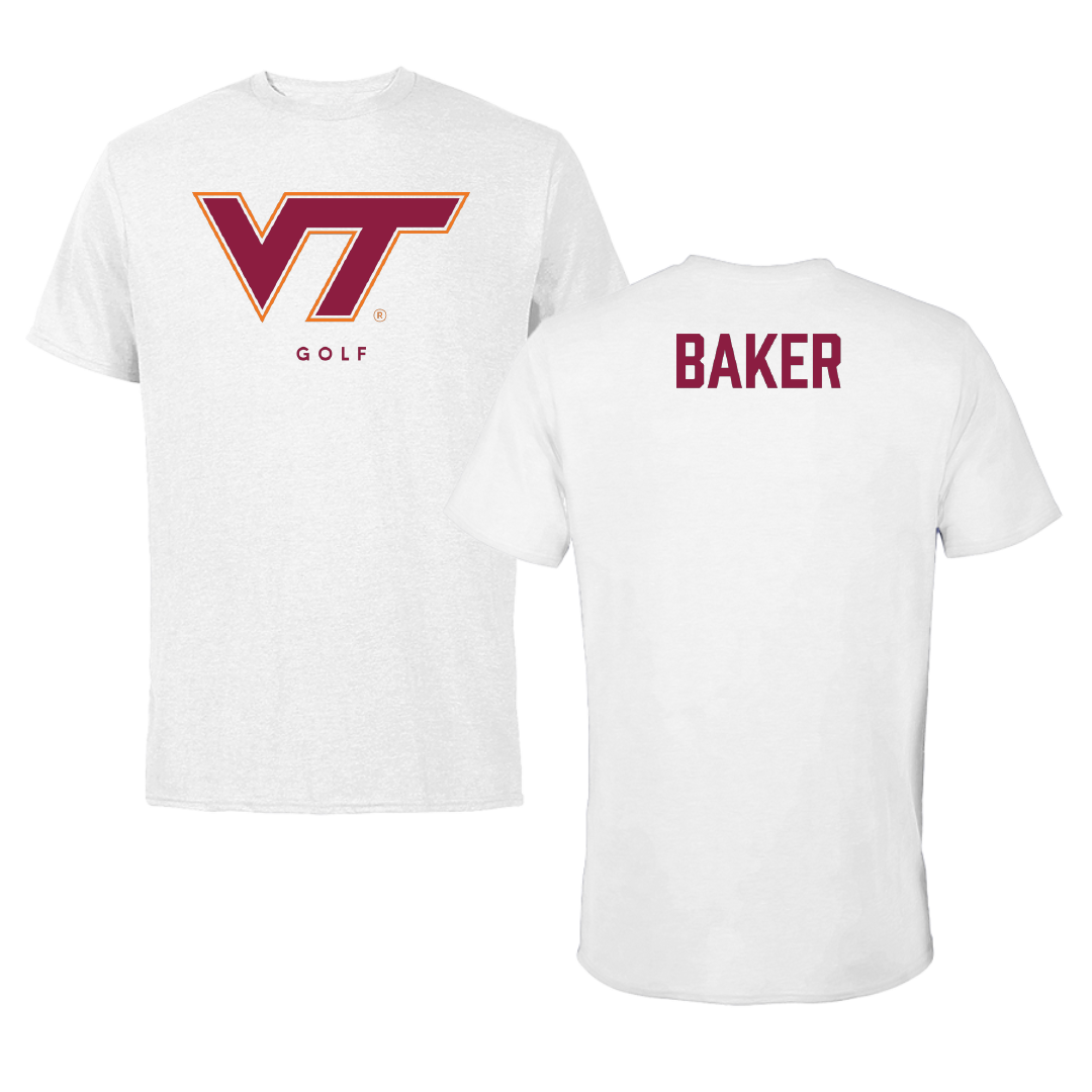 Virginia Tech Golf (M) White Performance Tee - Benjamin Baker