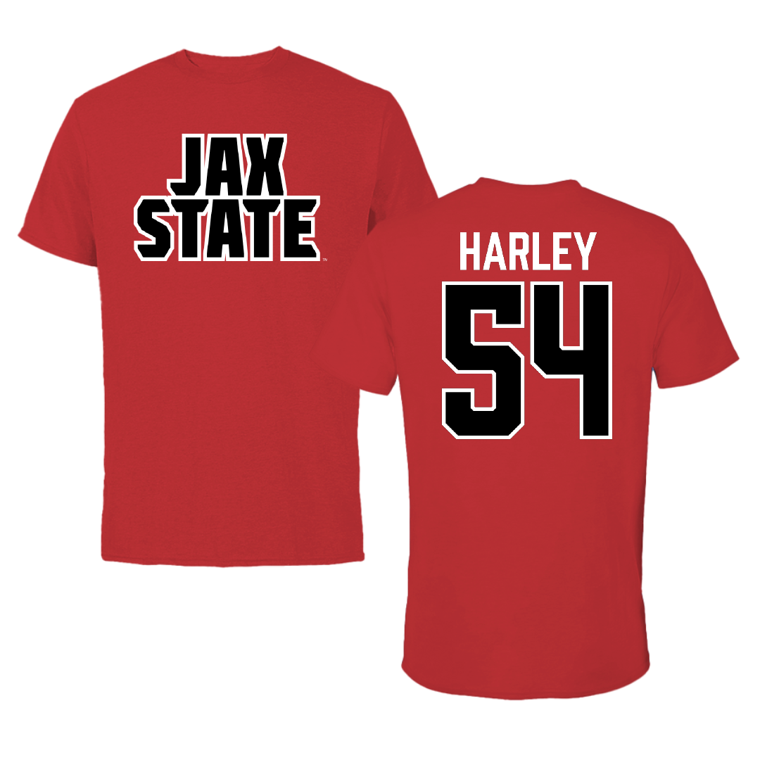 Jacksonville State University Football Red Tee - #54 Daveion Harley