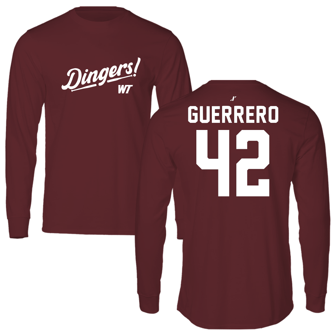 West Texas A&M University Baseball Maroon Dingers Performance Long Sleeve - #42 Michael Guerrero