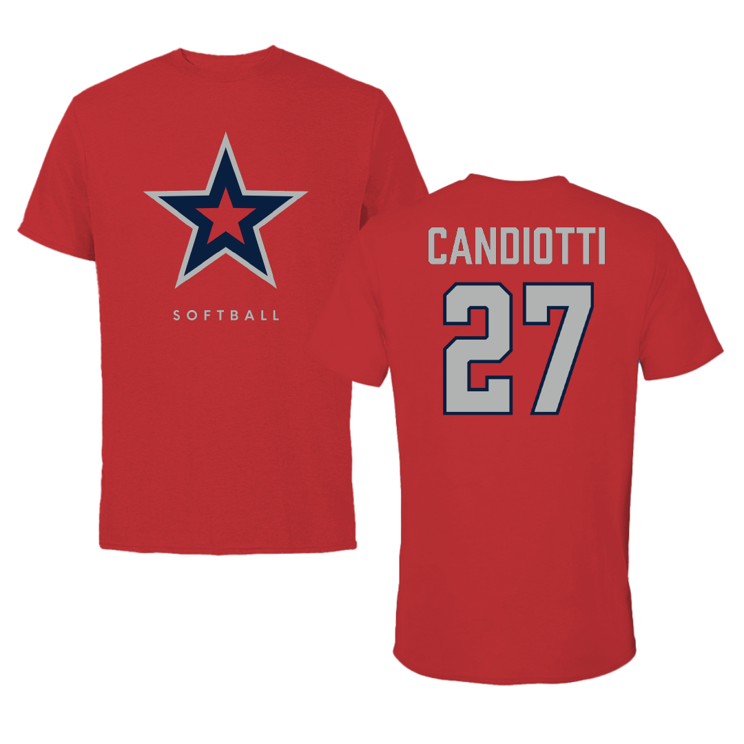 Robert Morris University Softball Red Tee - #27 Isabella Candiotti