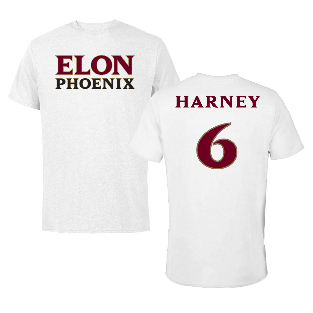 Elon University Football White Performance Tee - #6 TyQuan Harney