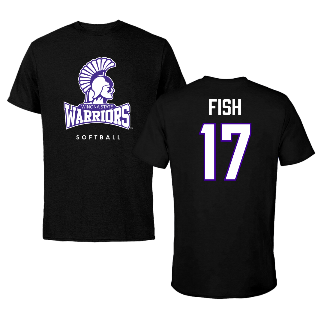 Winona State University Softball Black Tee - #17 Indigo Fish