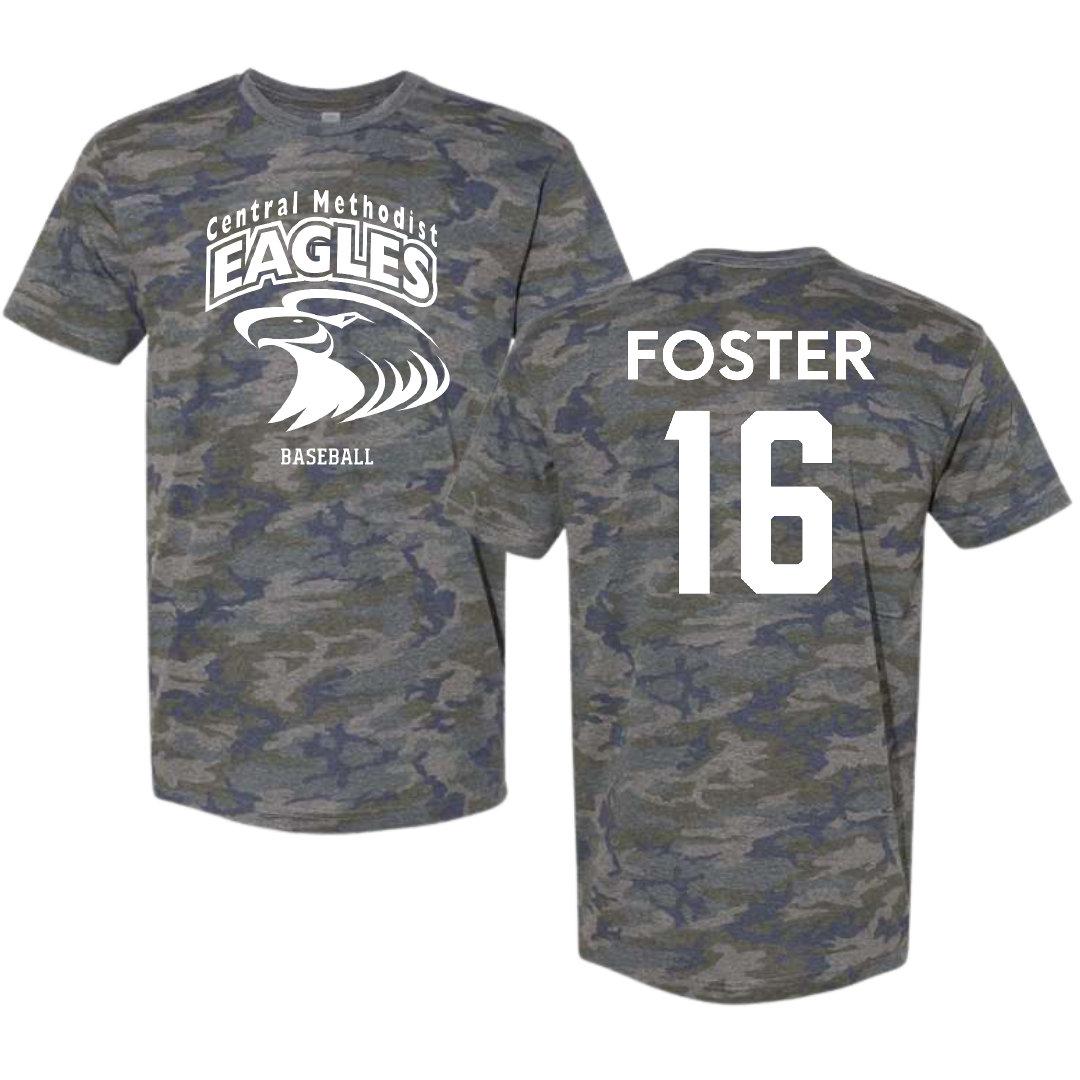 Central Methodist University Baseball Vintage Camo Tee - #16 Dawson Foster