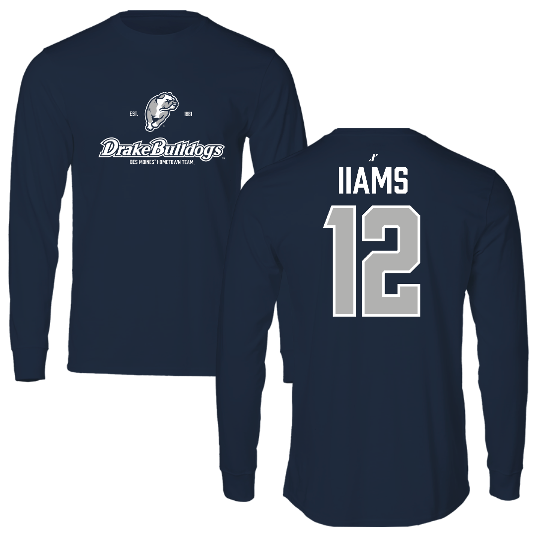Drake University Basketball Navy General Performance Long Sleeve - #12 Ashley Iiams