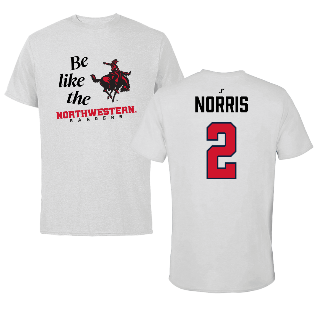 Northwestern Oklahoma State University Basketball (M) Light Gray Be Like Us Performance Tee - #2 Justin Norris