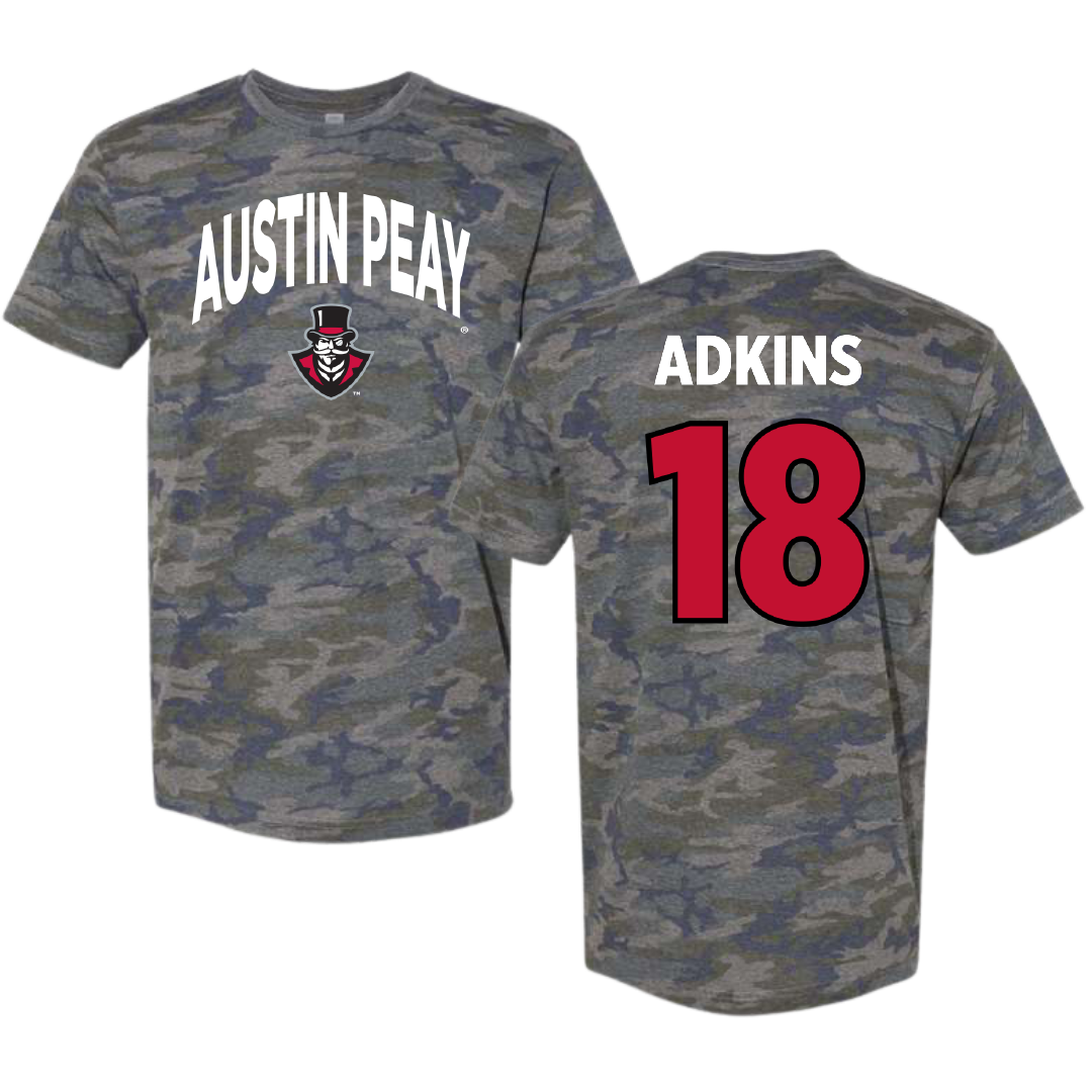 Austin Peay State University Baseball Vintage Camo Tee - #18 Dillon Adkins