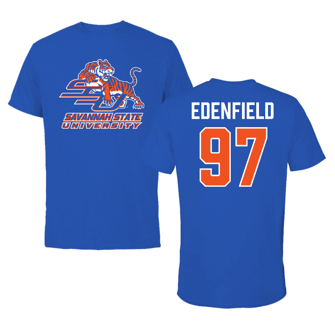 Savannah State University Football Blue Performance Tee - #97 Lucas Edenfield